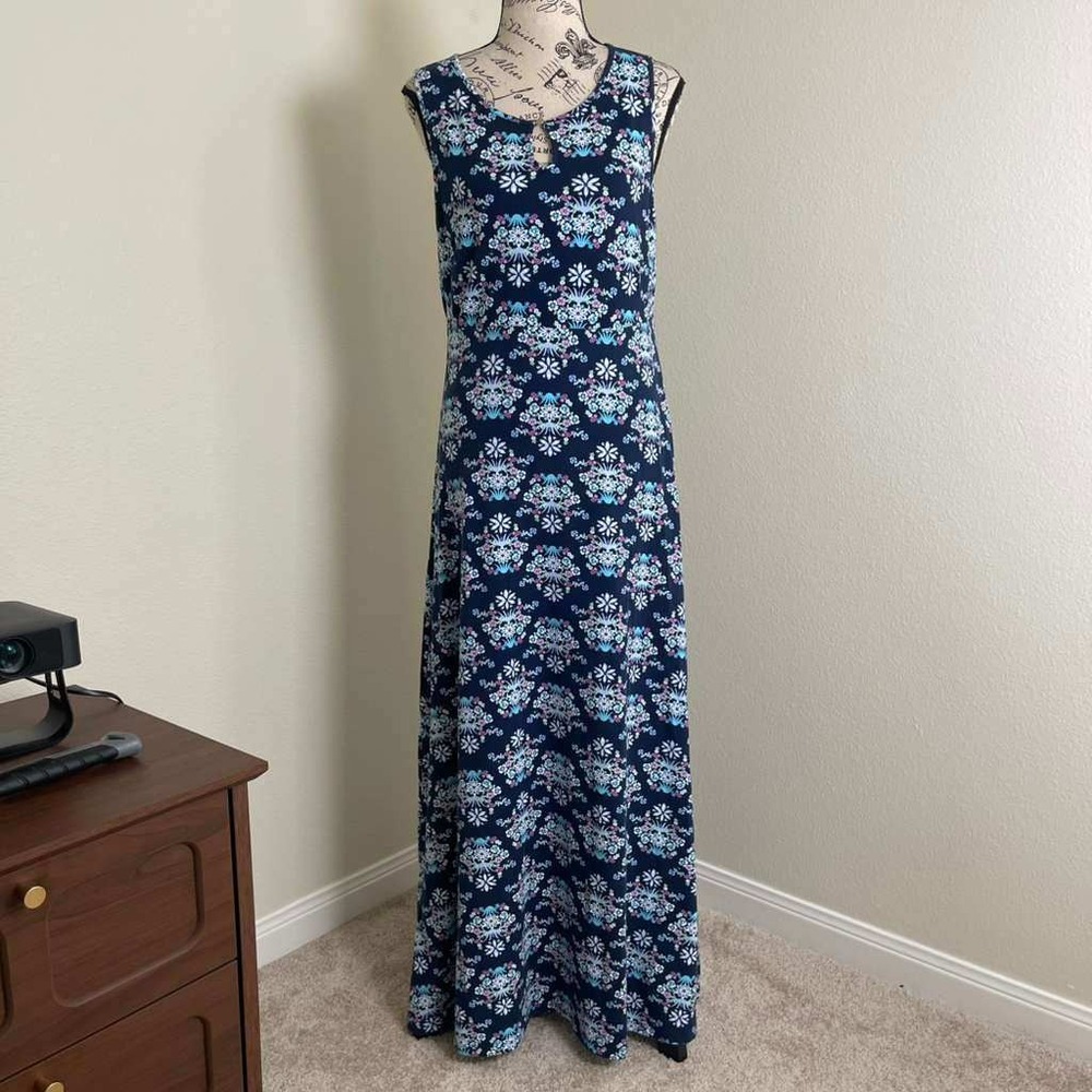 Talbots Womens Medium Navy Blue Floral Medallion Sleeveless‎ Maxi Dress ID5252